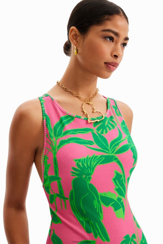 ropa 4802L799 mujer Desigual body tropical de canalé con tirantes - Desigual Colombia Medellín