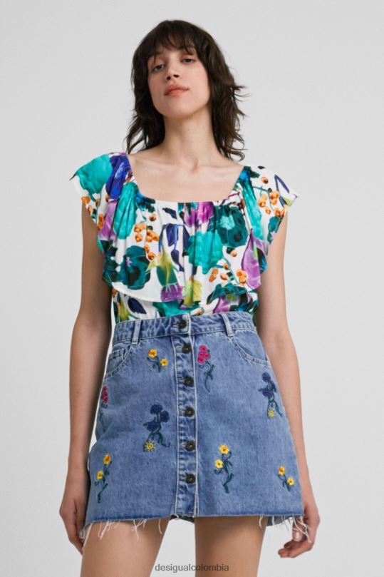 ropa 4802L882 mujer Desigual body con cuello barco y estampado floral - Desigual Colombia rebajas