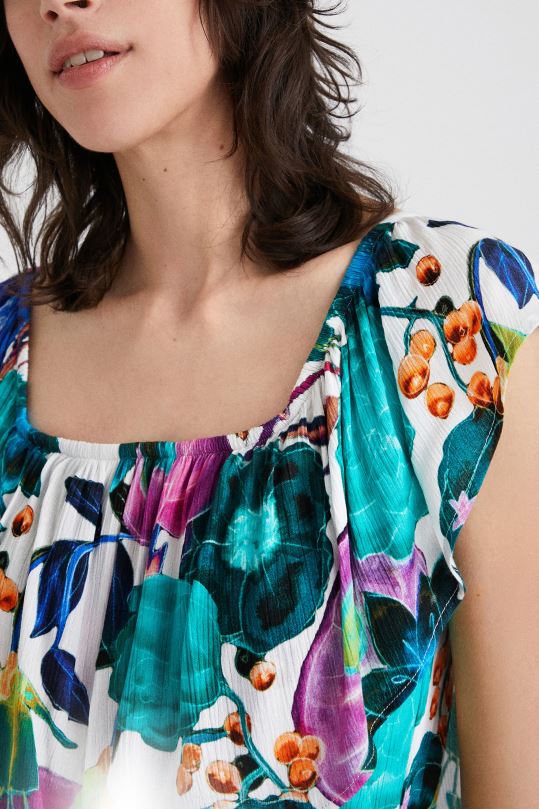 ropa 4802L882 mujer Desigual body con cuello barco y estampado floral - Desigual Colombia rebajas