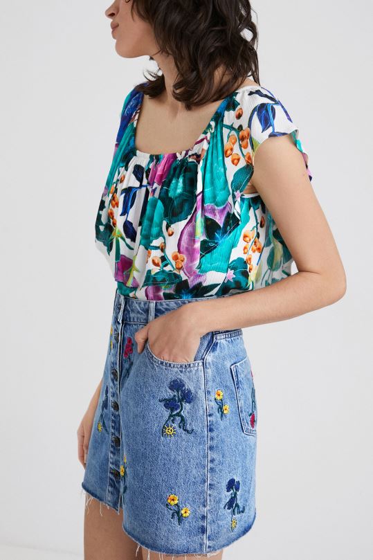 ropa 4802L882 mujer Desigual body con cuello barco y estampado floral - Desigual Colombia rebajas