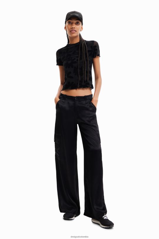 blusas Desigual bogota - ropa 4802L366 mujer Desigual pantalones cargo de satén con pernera ancha