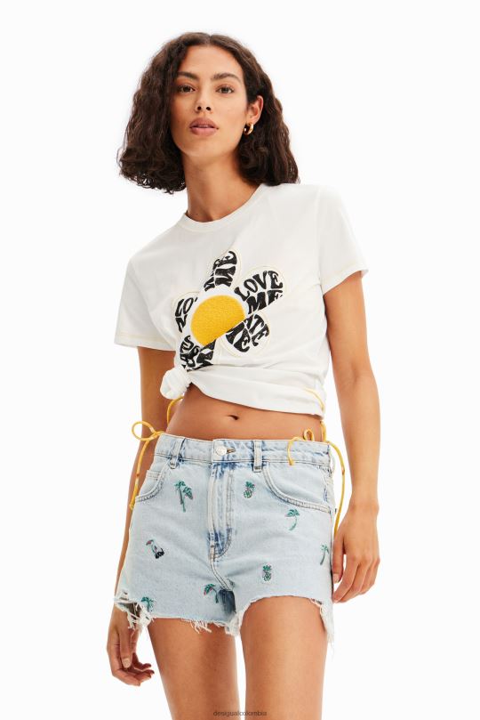 Desigual Colombia pagina oficial - ropa 4802L484 mujer Desigual pantalones cortos de mezclilla bordados