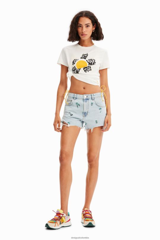 Desigual Colombia pagina oficial - ropa 4802L484 mujer Desigual pantalones cortos de mezclilla bordados