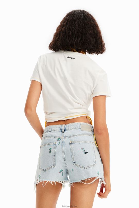 Desigual Colombia pagina oficial - ropa 4802L484 mujer Desigual pantalones cortos de mezclilla bordados