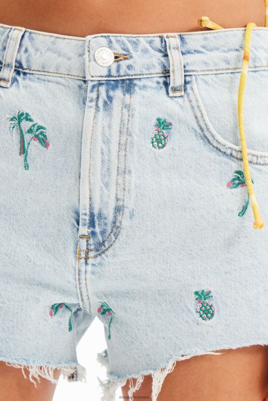 Desigual Colombia pagina oficial - ropa 4802L484 mujer Desigual pantalones cortos de mezclilla bordados