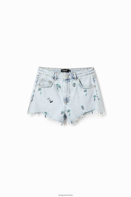 Desigual Colombia pagina oficial - ropa 4802L484 mujer Desigual pantalones cortos de mezclilla bordados