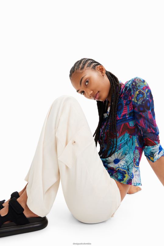 Desigual Colombia - ropa 4802L491 mujer Desigual pantalones cargo de satén con pernera ancha