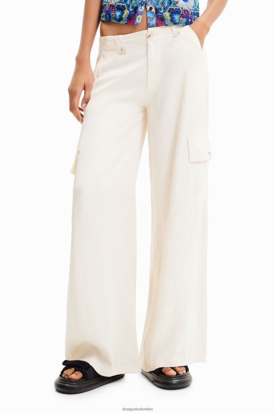 Desigual Colombia - ropa 4802L491 mujer Desigual pantalones cargo de satén con pernera ancha