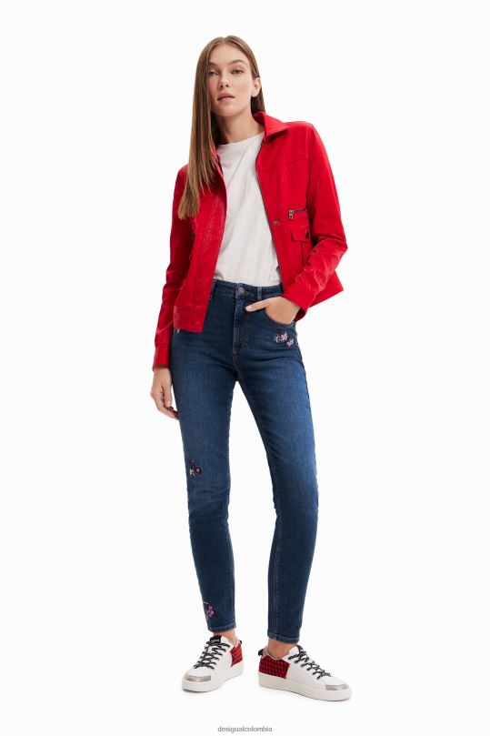 Desigual Colombia pagina oficial - ropa 4802L564 mujer Desigual vaqueros pitillo push-up con flores bordadas