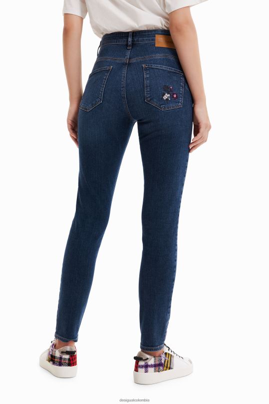 Desigual Colombia pagina oficial - ropa 4802L564 mujer Desigual vaqueros pitillo push-up con flores bordadas