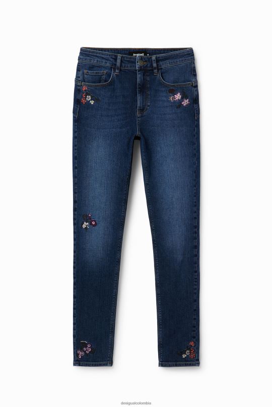 Desigual Colombia pagina oficial - ropa 4802L564 mujer Desigual vaqueros pitillo push-up con flores bordadas