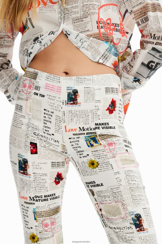 Desigual Colombia pagina oficial - ropa 4802L652 mujer Desigual pantalones con aberturas de periódico