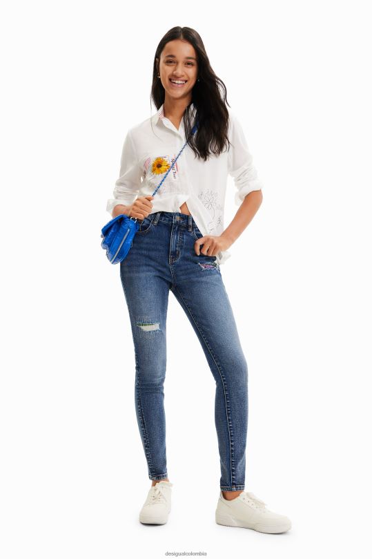 ropa 4802L729 mujer Desigual jeans push-up slim con rotos - Desigual sale damen
