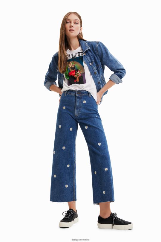 ropa 4802L881 mujer Desigual culottes de mezclilla con margaritas - Desigual sale damen