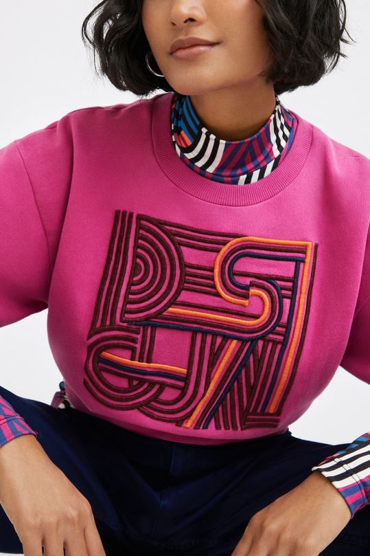 ropa 4802L1042 mujer Desigual sudadera lisa de felpa con bordado - Desigual sale damen