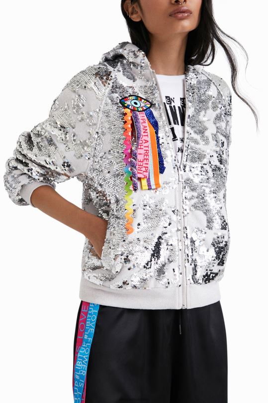 ropa 4802L1098 mujer Desigual sudadera con capucha y lentejuelas de johnson hartig - Desigual sales online