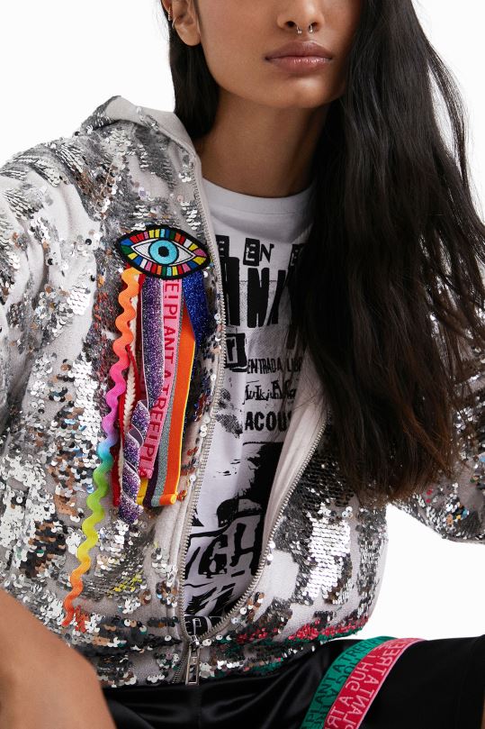 ropa 4802L1098 mujer Desigual sudadera con capucha y lentejuelas de johnson hartig - Desigual sales online