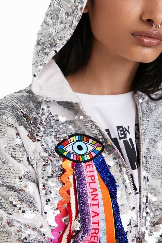 ropa 4802L1098 mujer Desigual sudadera con capucha y lentejuelas de johnson hartig - Desigual sales online