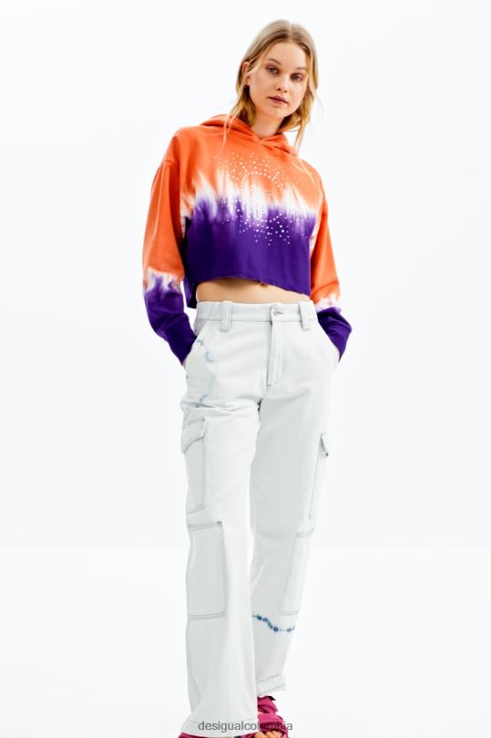 ropa 4802L458 mujer Desigual sudadera con capucha corta con efecto tie-dye y strass - Desigual sales online