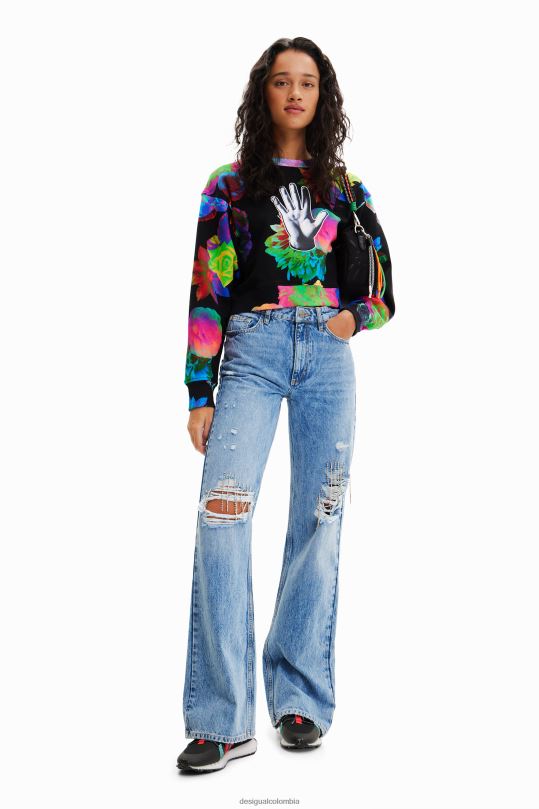 ropa 4802L651 mujer Desigual sudadera corta con estampado floral - Desigual Colombia rebajas