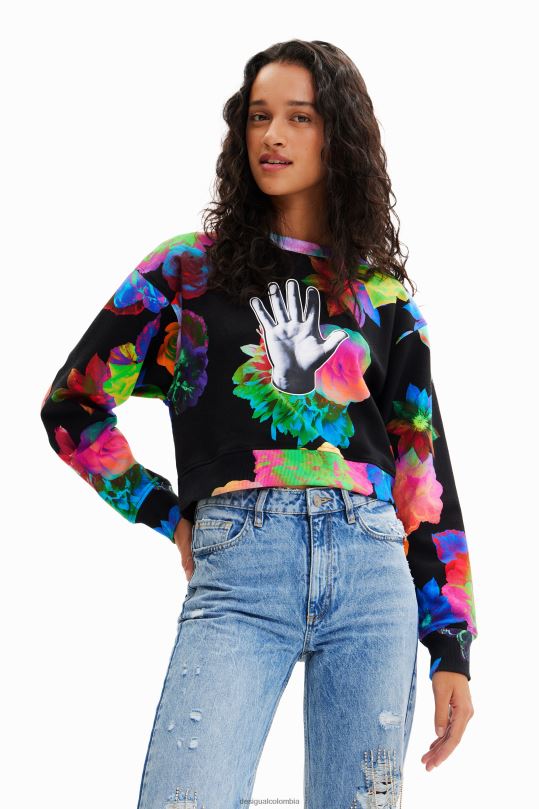 ropa 4802L651 mujer Desigual sudadera corta con estampado floral - Desigual Colombia rebajas