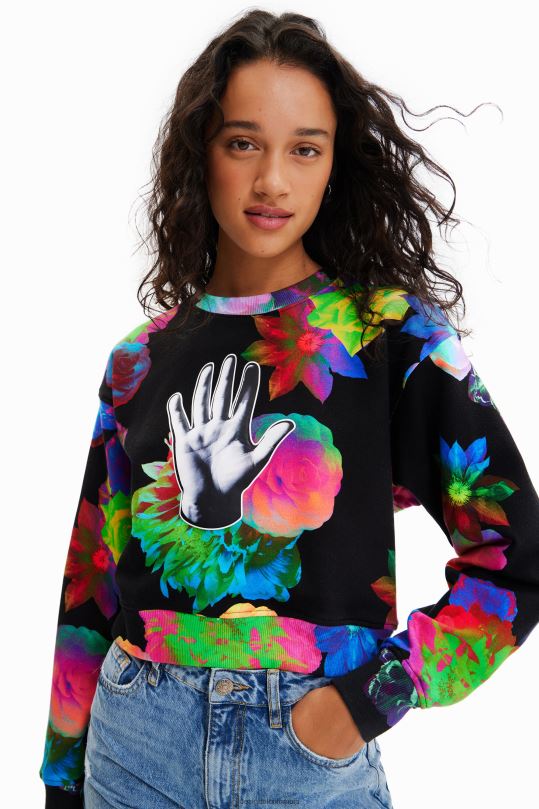 ropa 4802L651 mujer Desigual sudadera corta con estampado floral - Desigual Colombia rebajas