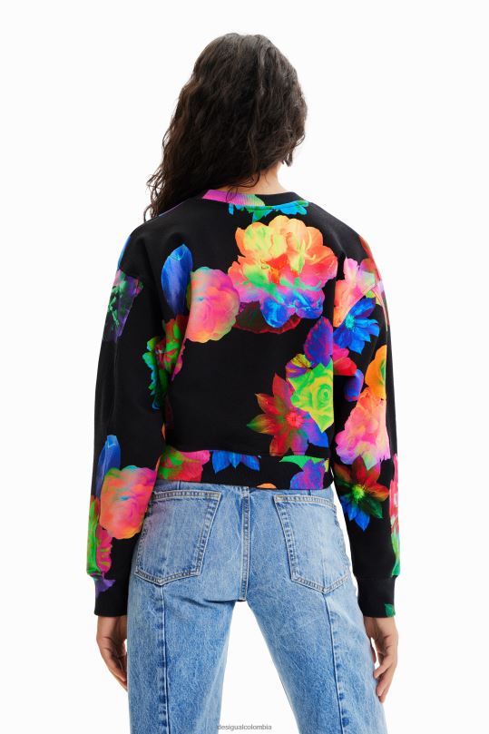 ropa 4802L651 mujer Desigual sudadera corta con estampado floral - Desigual Colombia rebajas