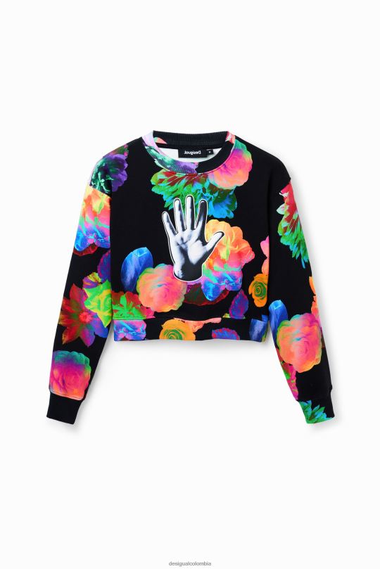 ropa 4802L651 mujer Desigual sudadera corta con estampado floral - Desigual Colombia rebajas