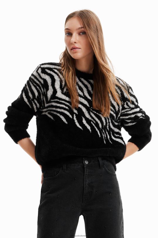 ropa 4802L1039 mujer Desigual suéter con efecto de pelo de cebra - Desigual sale damen