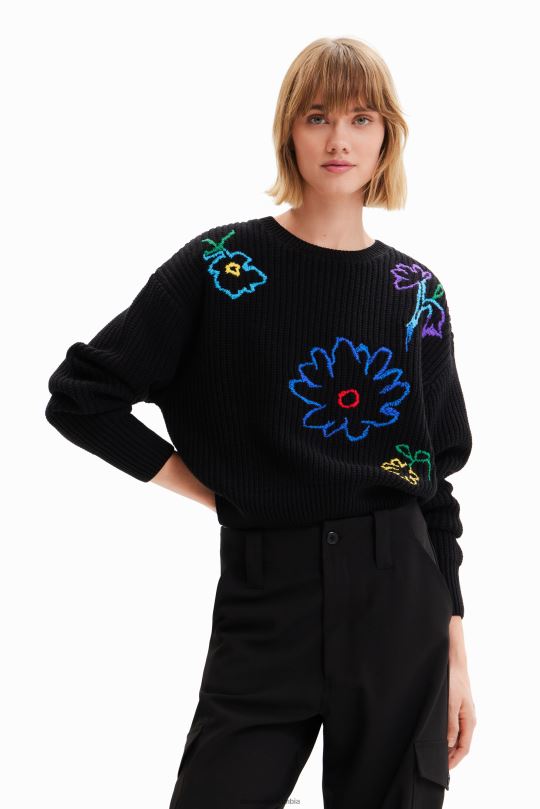 ropa 4802L2 mujer Desigual jersey con bordado floral - Desigual Colombia rebajas