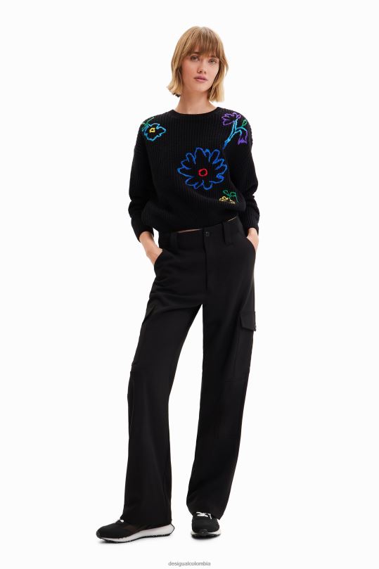 ropa 4802L2 mujer Desigual jersey con bordado floral - Desigual Colombia rebajas