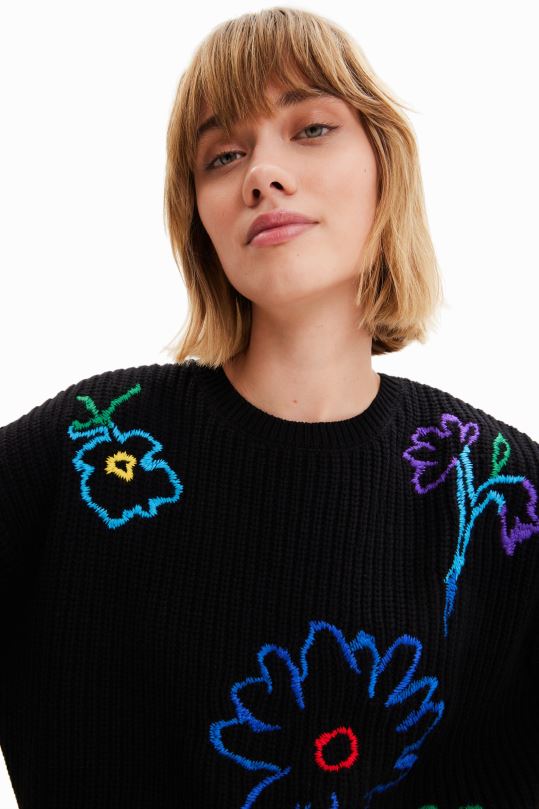 ropa 4802L2 mujer Desigual jersey con bordado floral - Desigual Colombia rebajas