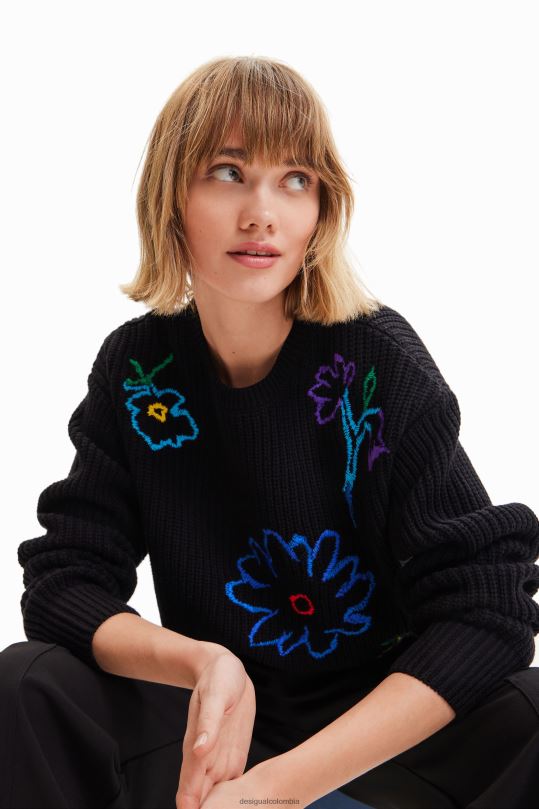 ropa 4802L2 mujer Desigual jersey con bordado floral - Desigual Colombia rebajas