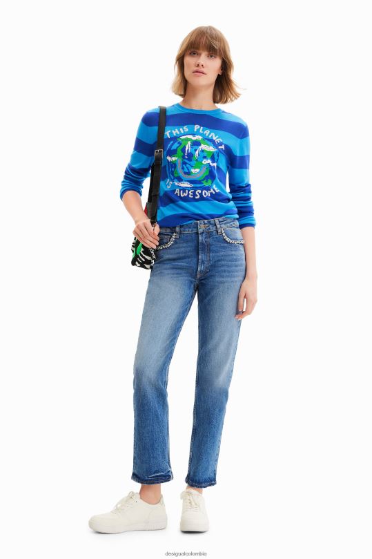 ropa 4802L815 mujer Desigual jersey corto a rayas con planetas - Desigual Colombia rebajas