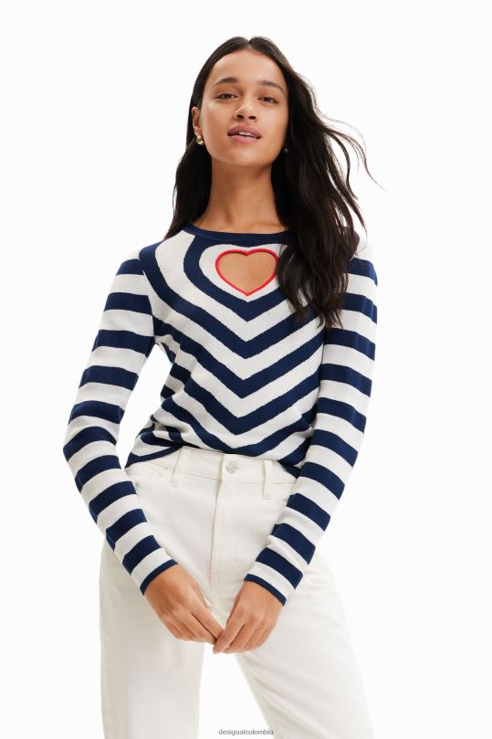 ropa 4802L841 mujer Desigual jersey a rayas con abertura en forma de corazón - Desigual sales online