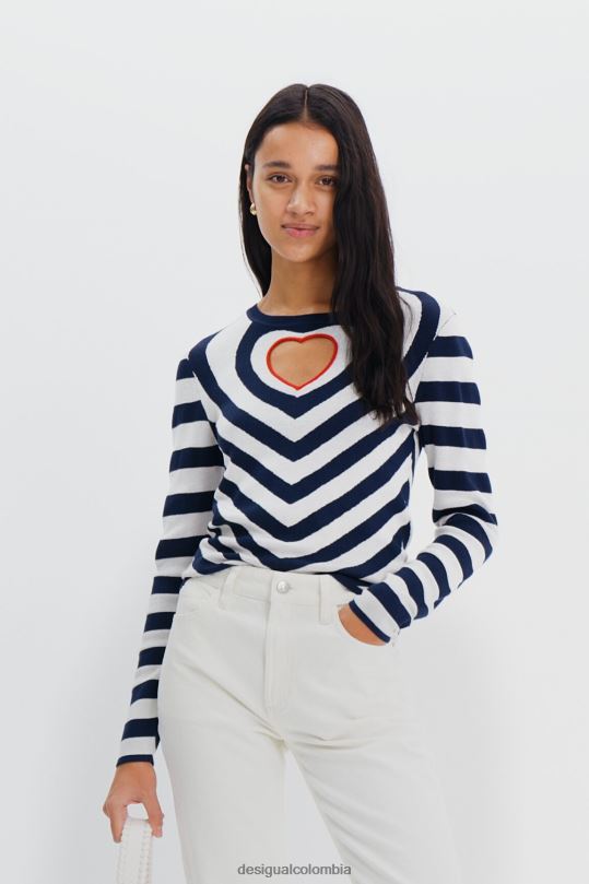ropa 4802L841 mujer Desigual jersey a rayas con abertura en forma de corazón - Desigual sales online