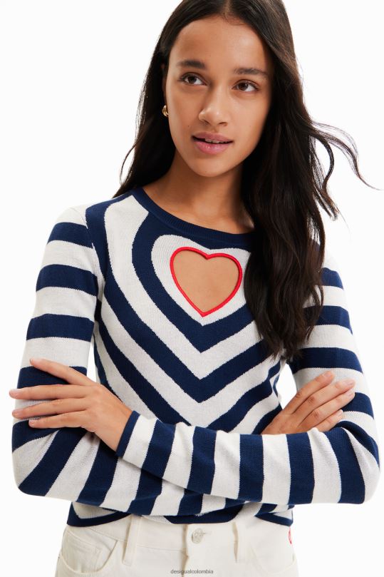 ropa 4802L841 mujer Desigual jersey a rayas con abertura en forma de corazón - Desigual sales online