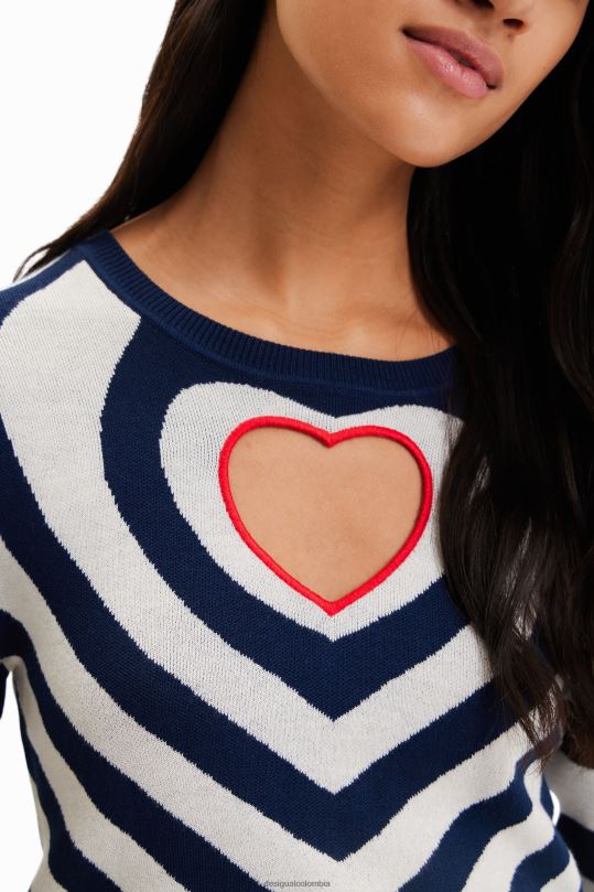 ropa 4802L841 mujer Desigual jersey a rayas con abertura en forma de corazón - Desigual sales online