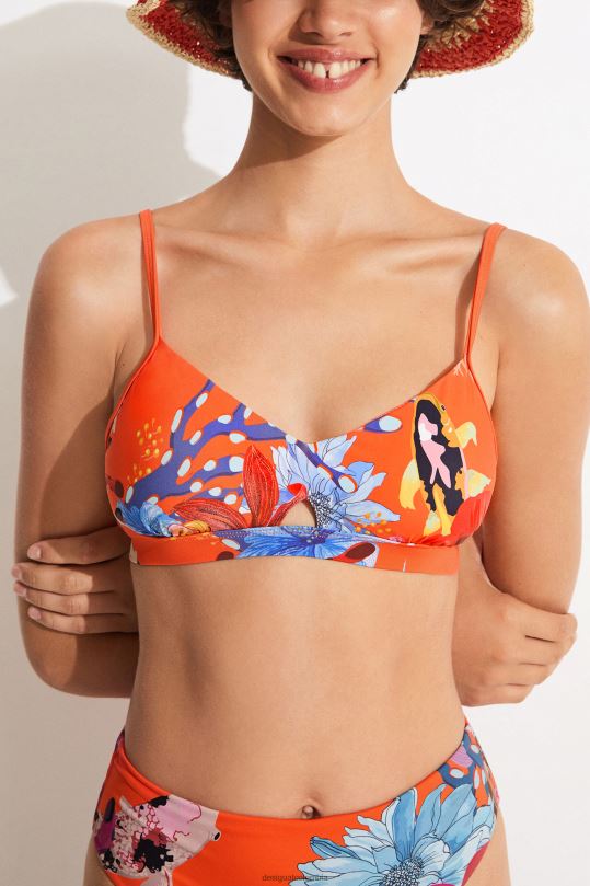 ropa 4802L1130 mujer Desigual top de bikini triangular color coral - Desigual Colombia rebajas