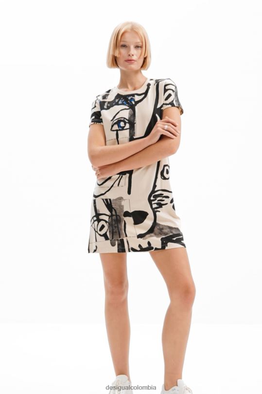ropa 4802L1000 mujer Desigual vestido corto tipo camiseta con cara - Desigual Colombia rebajas