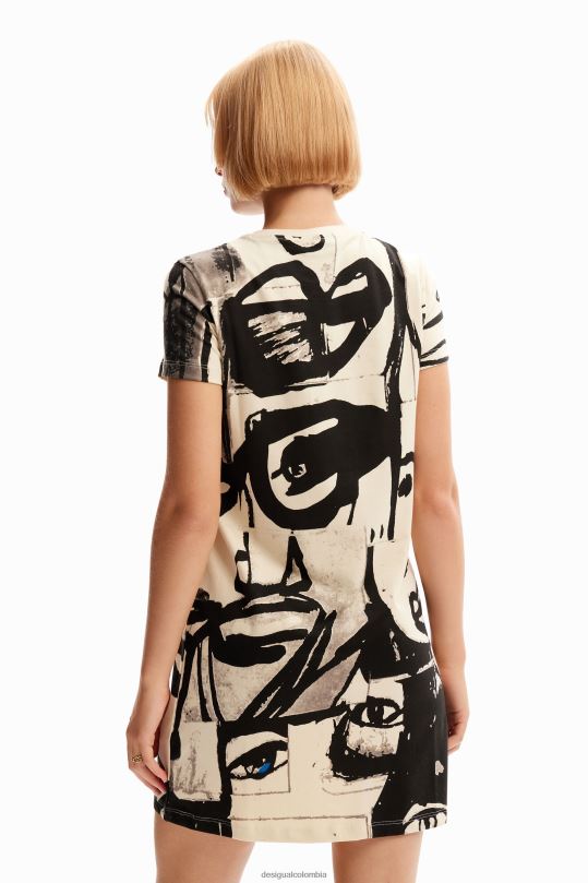 ropa 4802L1000 mujer Desigual vestido corto tipo camiseta con cara - Desigual Colombia rebajas
