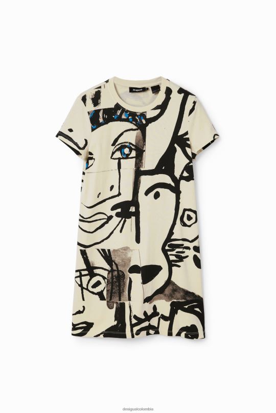 ropa 4802L1000 mujer Desigual vestido corto tipo camiseta con cara - Desigual Colombia rebajas