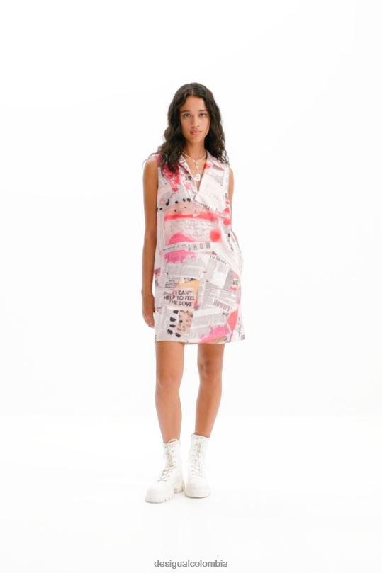 ropa 4802L100 mujer Desigual vestido tipo polo de periódico - Desigual shop