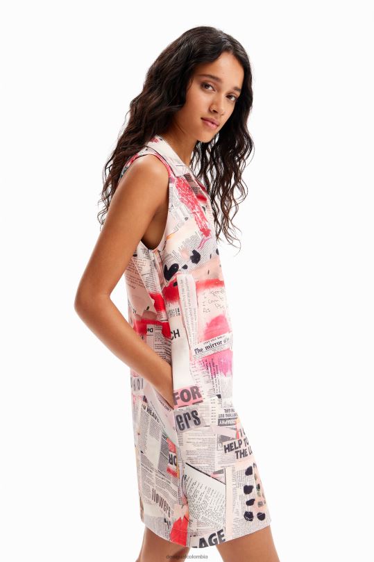 ropa 4802L100 mujer Desigual vestido tipo polo de periódico - Desigual shop