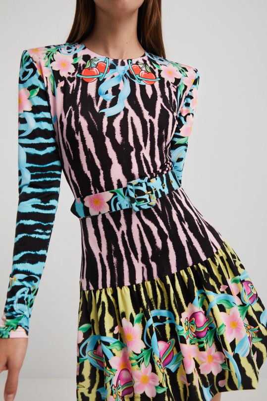ropa 4802L1126 mujer Desigual vestido corto ajustado de cebra - Desigual sale damen