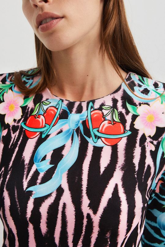 ropa 4802L1126 mujer Desigual vestido corto ajustado de cebra - Desigual sale damen