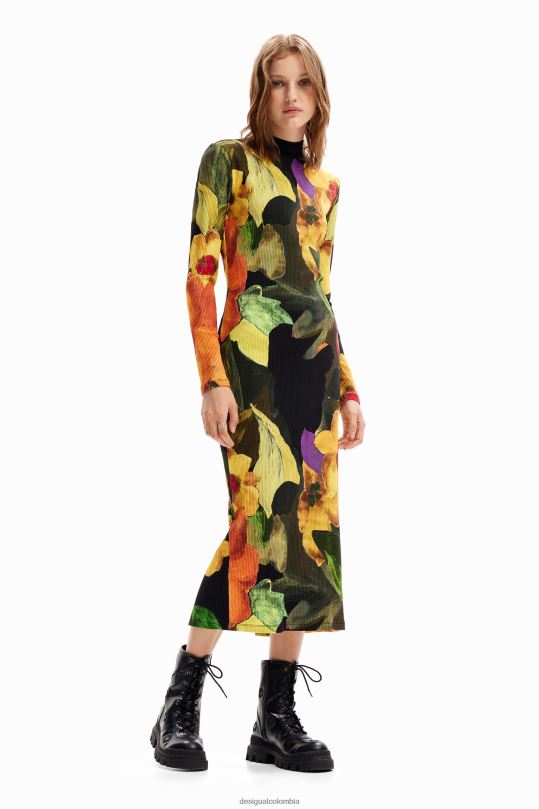Desigual Colombia pagina oficial - ropa 4802L1138 mujer Desigual vestido midi ajustado con estampado floral