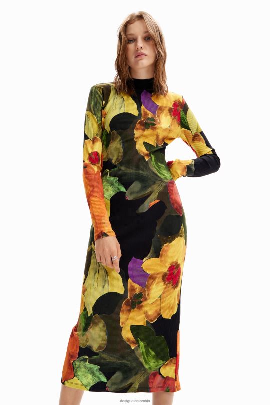 Desigual Colombia pagina oficial - ropa 4802L1138 mujer Desigual vestido midi ajustado con estampado floral