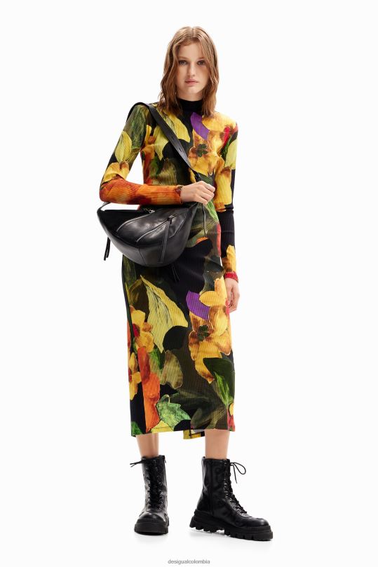 Desigual Colombia pagina oficial - ropa 4802L1138 mujer Desigual vestido midi ajustado con estampado floral