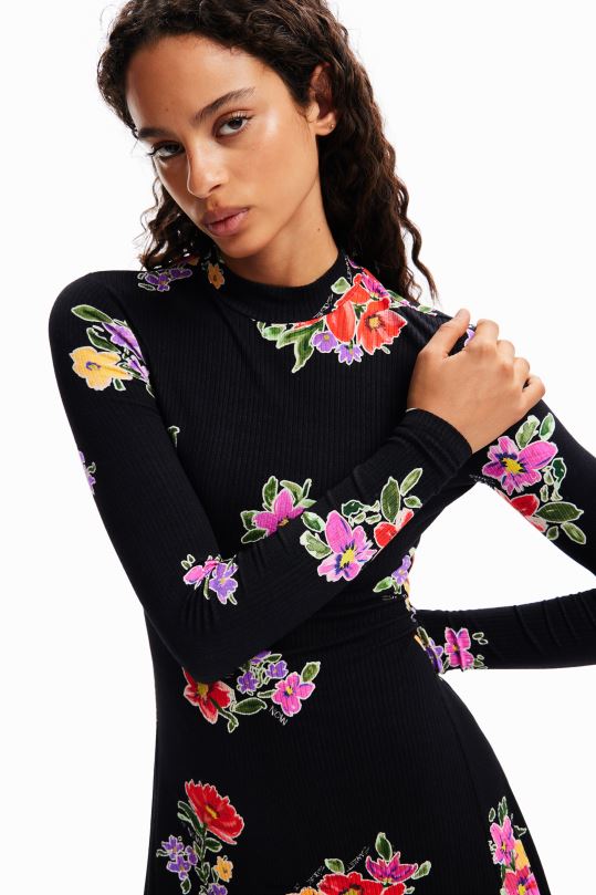 ropa 4802L17 mujer Desigual vestido skater corto con estampado floral - Desigual Colombia rebajas